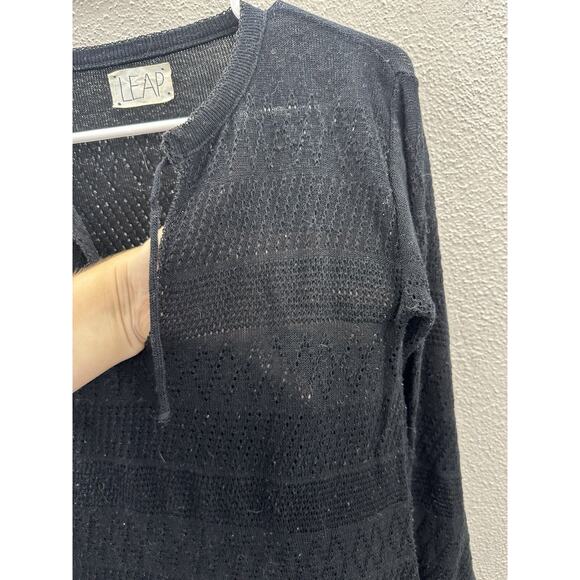 Leap Womens Cover Up Size 10 Black Open Knit Long Sleeve Side Slits Vintage - Picture 4 of 12